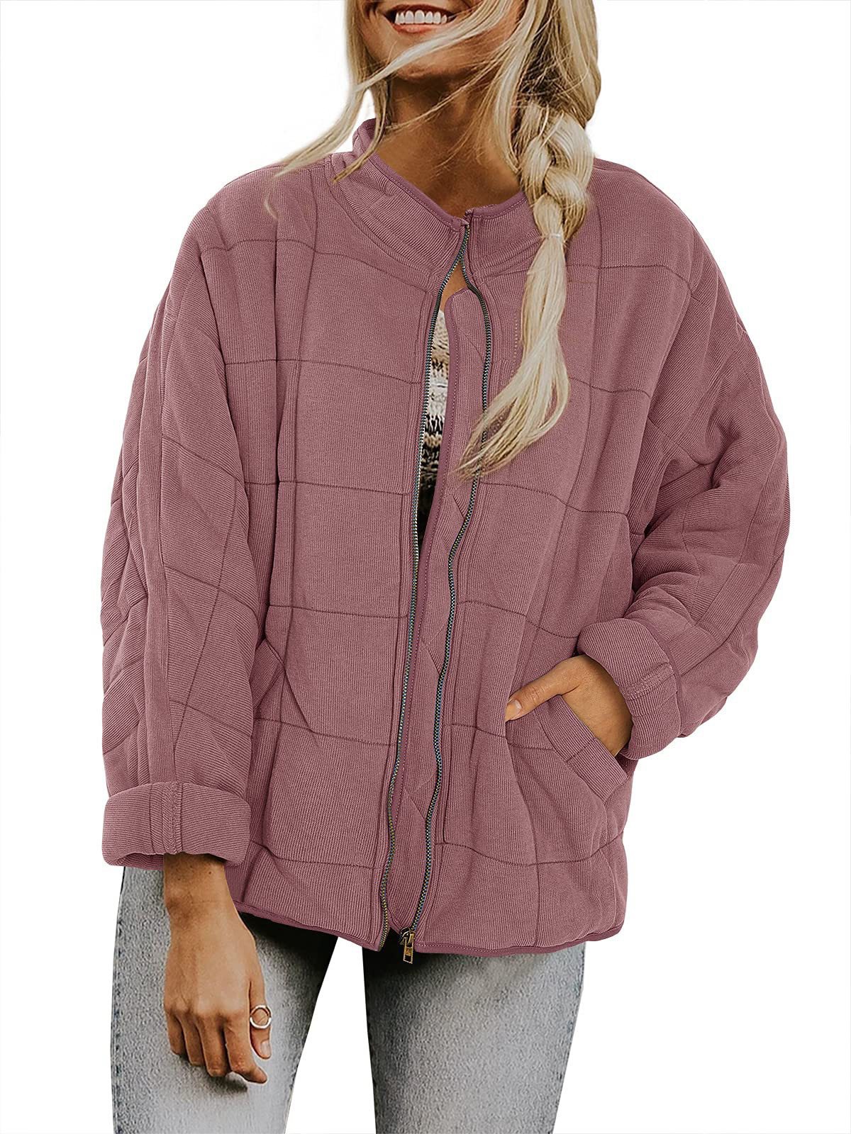 Picture of Cross-border foreign trade Amazon solid color stand collar cotton-padded jacket 2024 European and American women's loose long sleeve pocket jacket