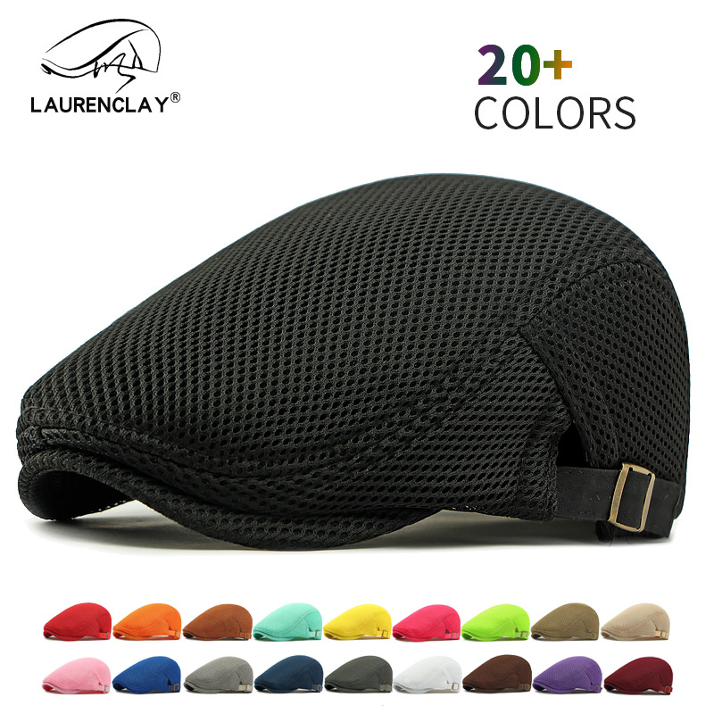 Beret women's summer thin hollow mesh breathable peaked cap men's Korean-style light board retro sun protection cap forward cap