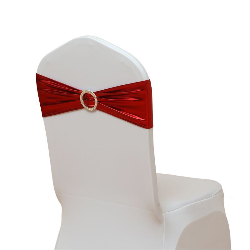 Picture of Casual Hotel Banquet Celebration Wedding Universal Elastic Chair Cover Hot Stamping Straps Decorative Bow Chair Back Flower
