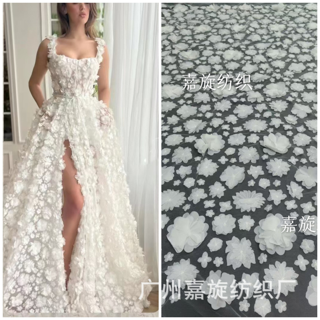European and American white full-page laser three-dimensional car flower embroidered cloth children's clothing princess dress wedding dress mesh lace fabric