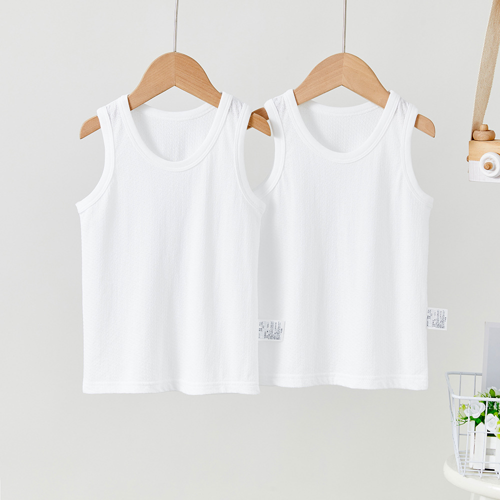 Picture of Children's Vest 2 Pack Pure White No Fluorescent Japanese Baby Boys and Girls 100 Cotton Mesh Sleeveless Summer Thin Base