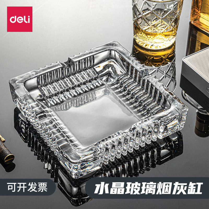 Picture of Deli Crystal Glass Ashtray Living Room Office Personalized Transparent Home Hotel Atmospheric small size Anti-Fly Ash