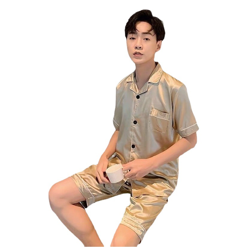Pajamas Men's Summer Short-sleeved Shorts Ice Silk Thin Korean Style Cartoon Men's Silk Home Clothes Two-piece Suit plus size