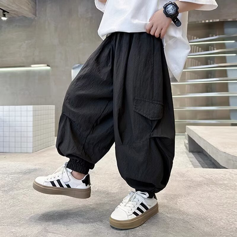 Boys' Summer Lightweight Overalls Korean-style Loose Pants Solid Color Soft Breathable Anti-mosquito Pants Summer Children's Trousers