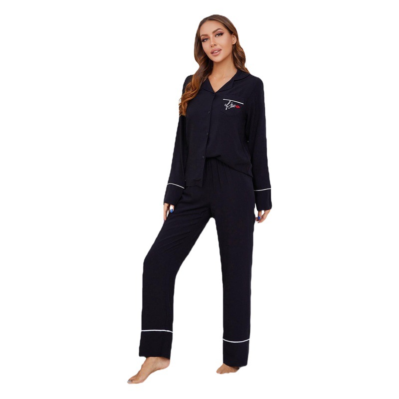 Amazon European and American Pajamas Women's Foreign Trade Home Clothes Spring and Autumn Cardigan Long Sleeve Suit Can Wear Cross-border Independent Station