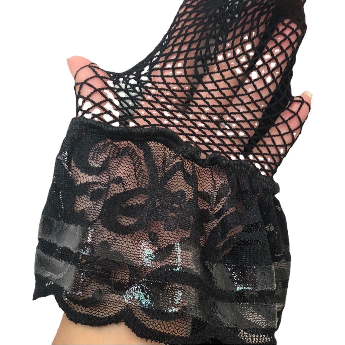 Cross-Border Large Size Stockings Silicone Non-Slip Lace Fishnet Stockings Hollow Mesh Black Stockings
