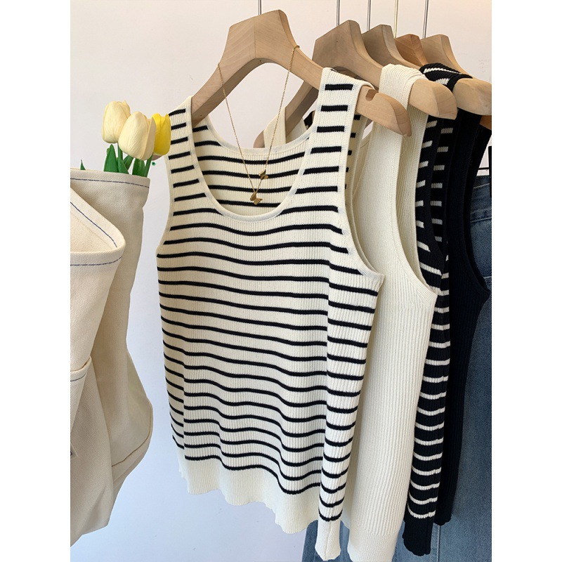 Picture of Striped Knitted Bottoming Camisole Women's Inner Wear 2025 Summer New Style Belly-Covering Slimming Look Top Summer