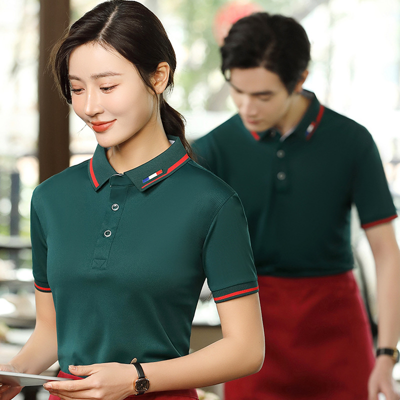 Picture of Catering Waiter Work Clothes Short-Sleeved T-Shirt Ice Silk Cotton Work Clothes Female Supermarket Burger Fast Food Restaurant Work Clothes Embroider