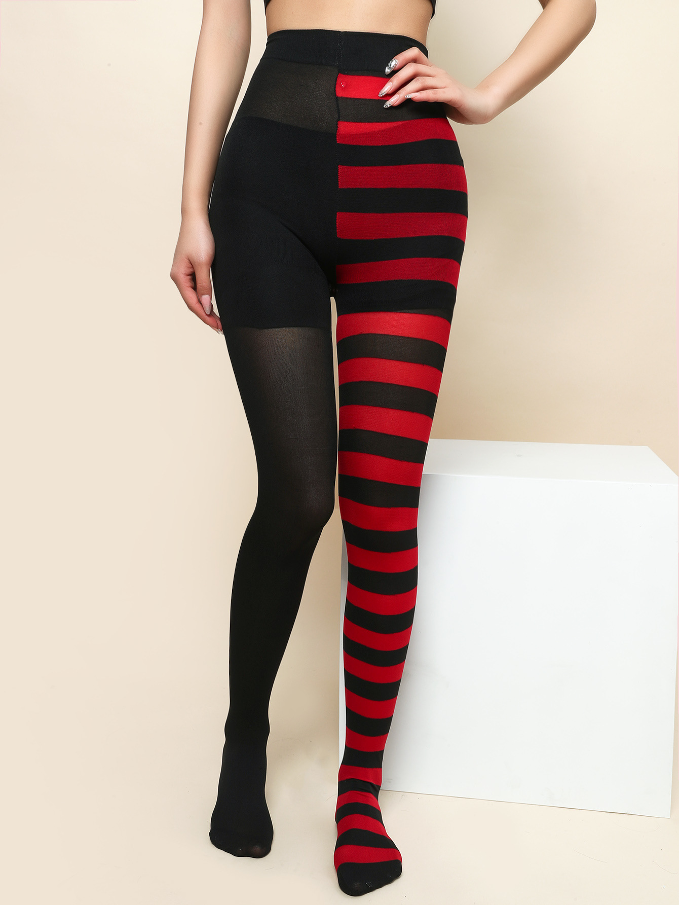 Picture of Halloween Christmas Striped Stockings Party Costume Accessories Over-the-Knee Stockings Striped Pantyhose