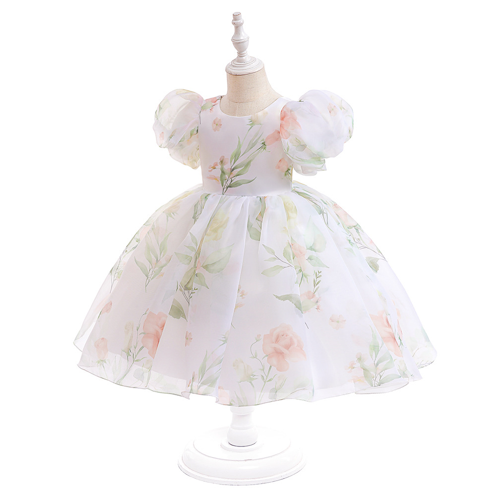 Picture of 2024 Summer New Girls' Dress European and American Puff Sleeve Princess Dress Children Floral Dress Mesh Tutu Dress