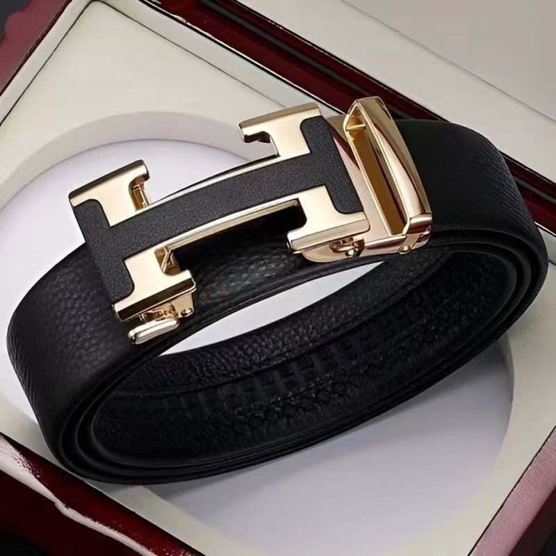 Internet hot men's automatic buckle simple formal 8-character buckle casual Joker youth cowhide H belt a generation of hair