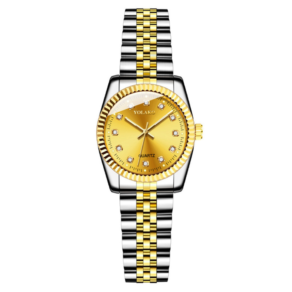 Picture of Diamond Face Steel Band Calendar Watch Women's Simple Casual Student Fashion Quartz Gold suit Men's Watch Couple