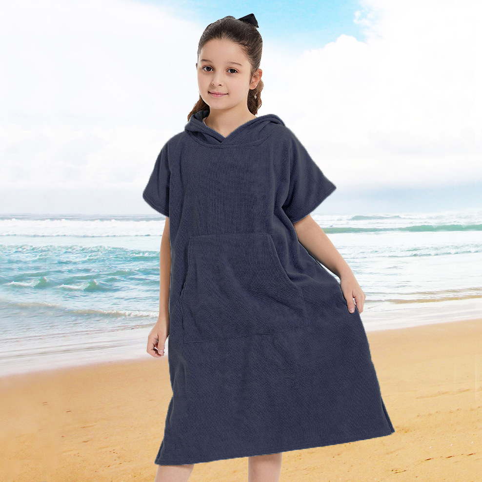 Picture of Children's Microfiber Hooded Bath Towel Poncho Beach Bathrobe Surf Changing Clothes Windproof Absorbent Swimming Cape Bathrobe