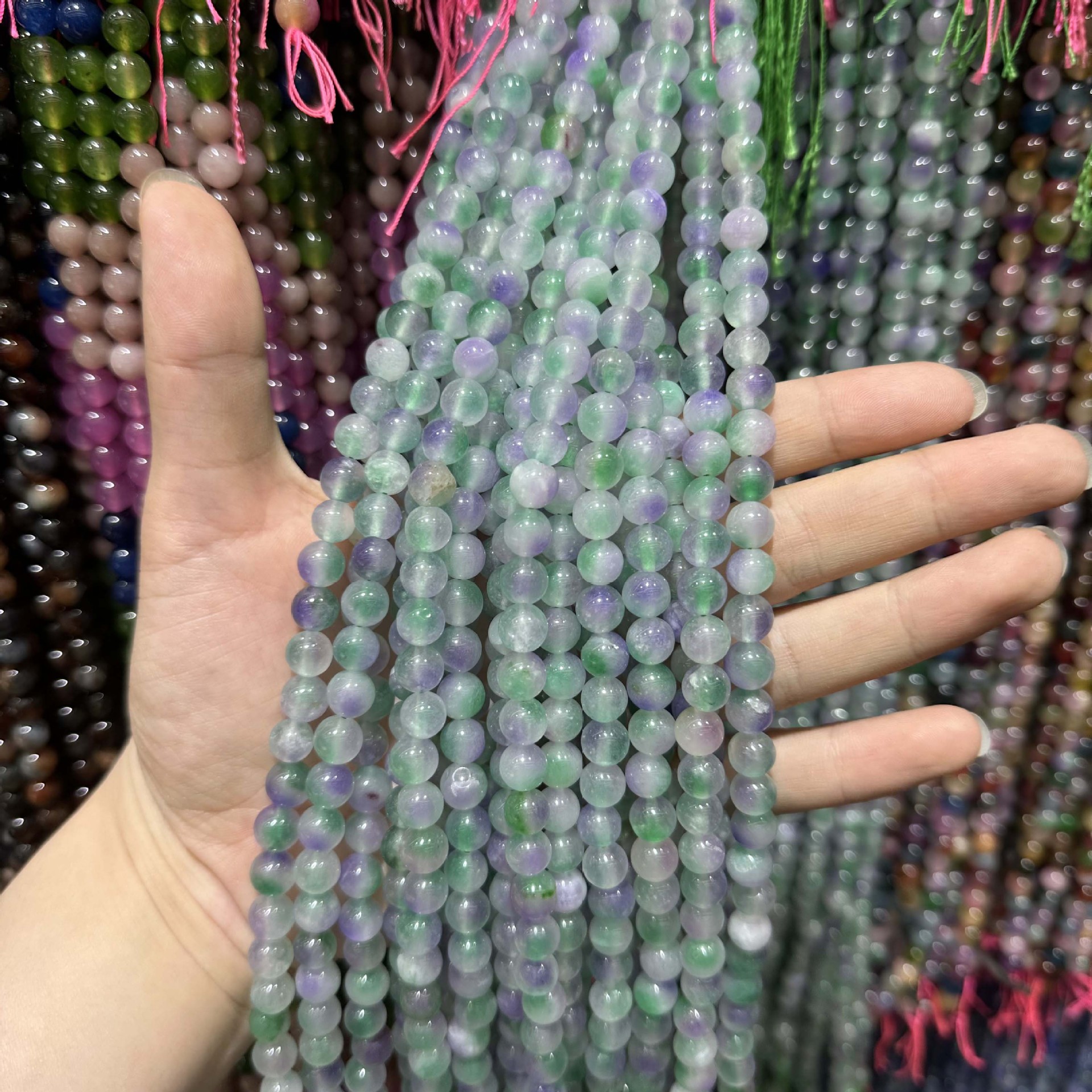 Picture of Live hot grade a chalcedony 8mm two-color round beads beads handmade diy Internet celebrity matching in stock jewelry