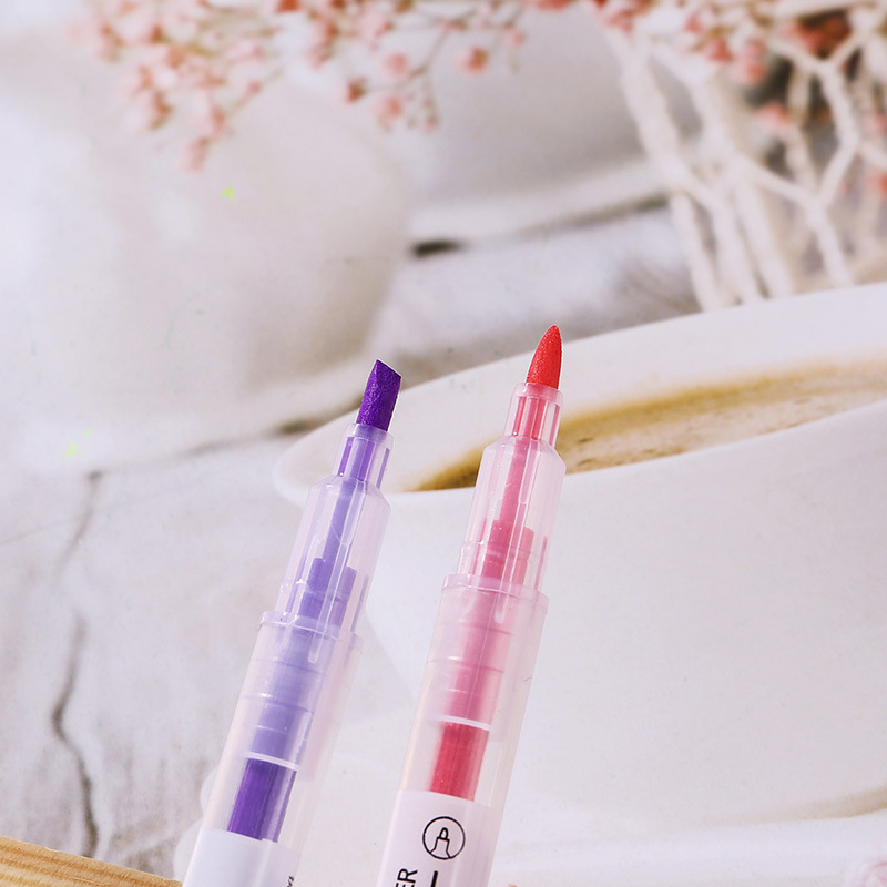 Picture of Color double-head highlighter 6-color Student color pen key marking pen oblique head highlighter watercolor pen