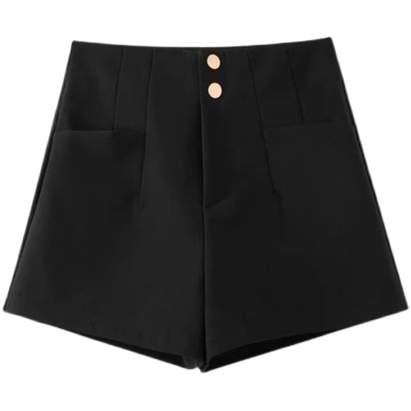 Black Shorts Women's Spring New Arrival 2024 Fashionable All-Match Fashionable High Waist Slimming A- Letter Casual Pants Bottoming Outer Wear