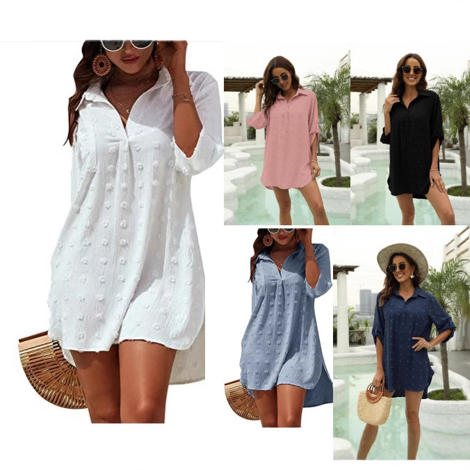 2022 Amazon Independent Station European and American New Chiffon Jacquard Big Hair Ball Loose Casual Blouse Women's Shirt
