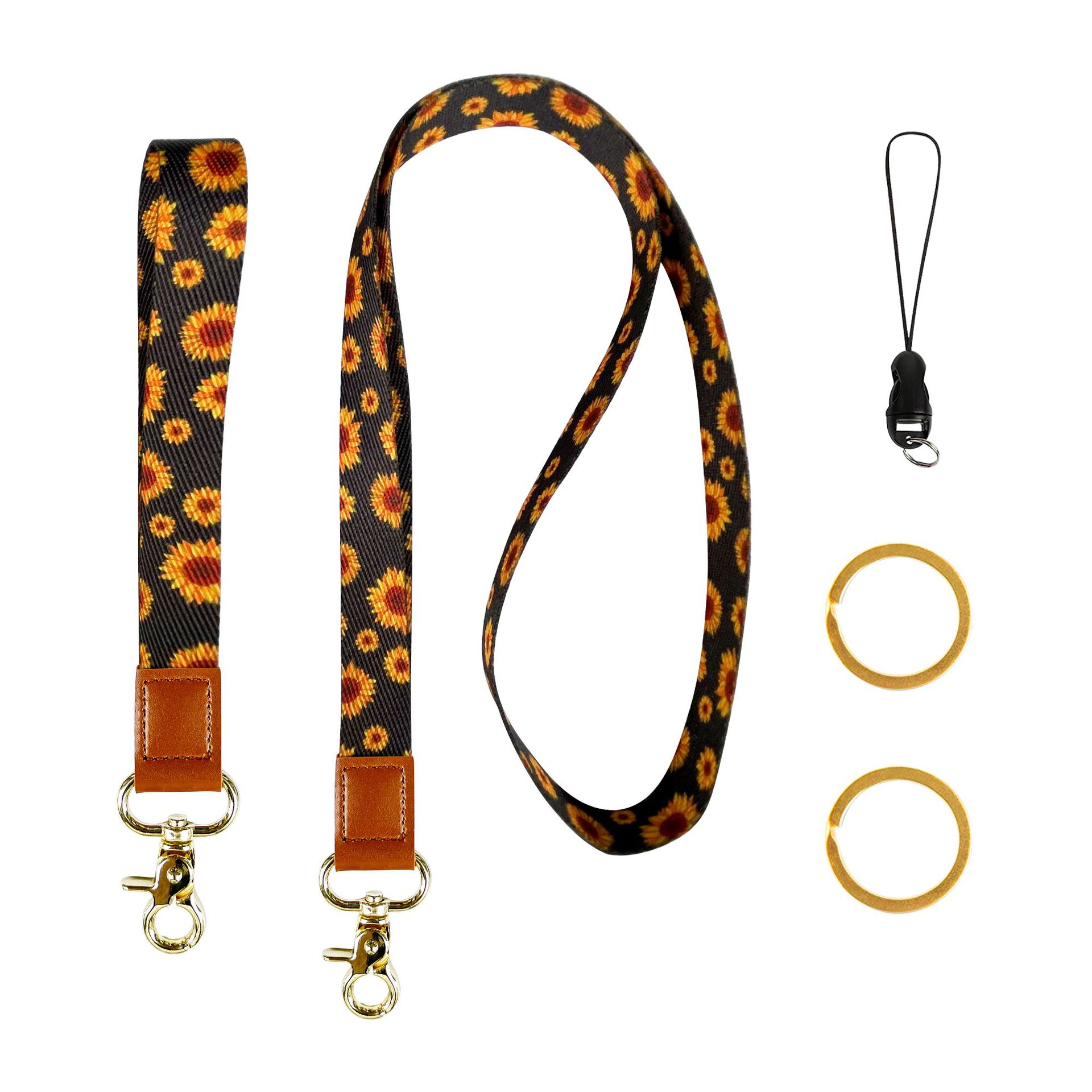 Picture of Cactus Peony Flower Floral Polyester Wrist Strap Thickened Leopard Certificate Lanyard Mobile Phone Rope