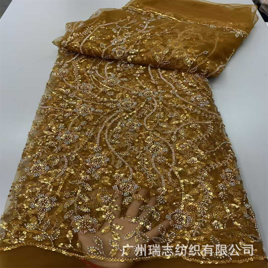 Picture of Full-Width Sequin Embroidered Fabric Lace Ethnic Lace Fashion Banquet Dress Fabric Embroidery Lace