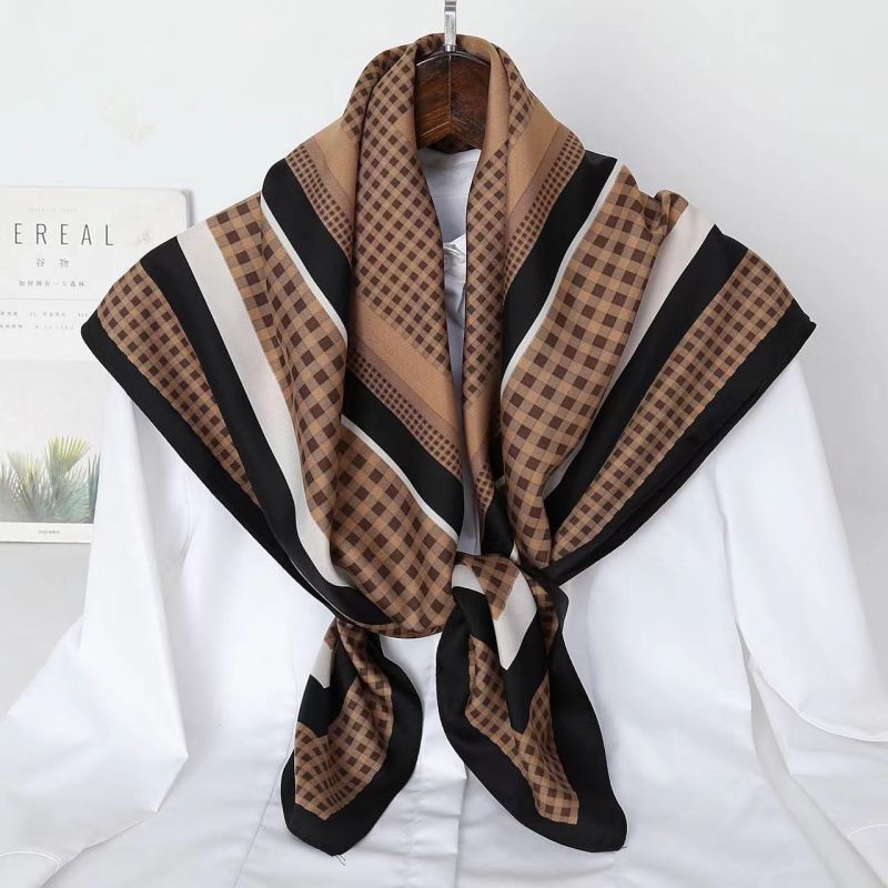Picture of Autumn and winter all-match shawl animal printed black and white simple large square 90*90CM imitation silk twill silk scarf for women