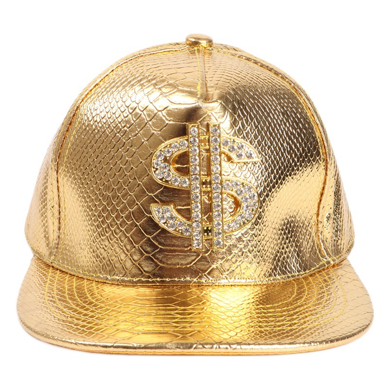 European and American Leather Hip-Hop Flat Brim Hat Dollar Dot Diamond Crocodile Pattern Baseball Cap for Men and Women Street Fashion Hip-Hop Hat