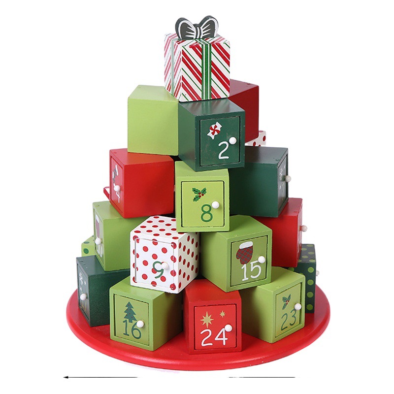 Christmas gift box countdown calendar ornaments wooden creative decorations bow drawer storage wholesale