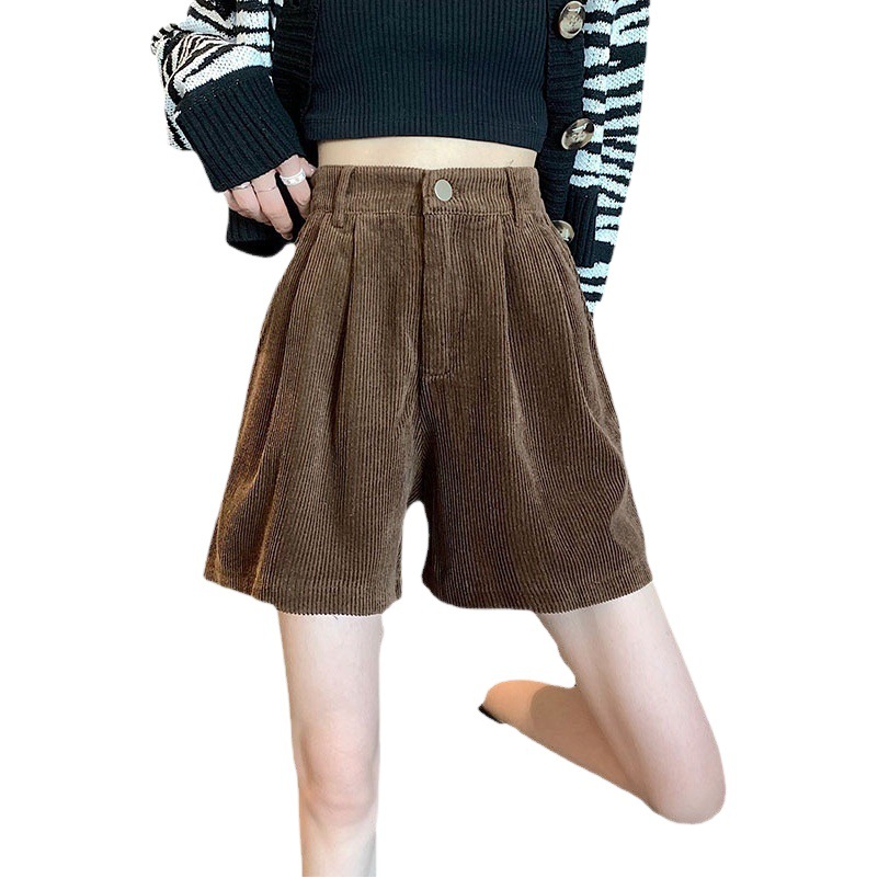 New style with 20 casual pants boots autumn and winter 23 loose slimming outer wear corduroy A- line shorts women's wide leg pants