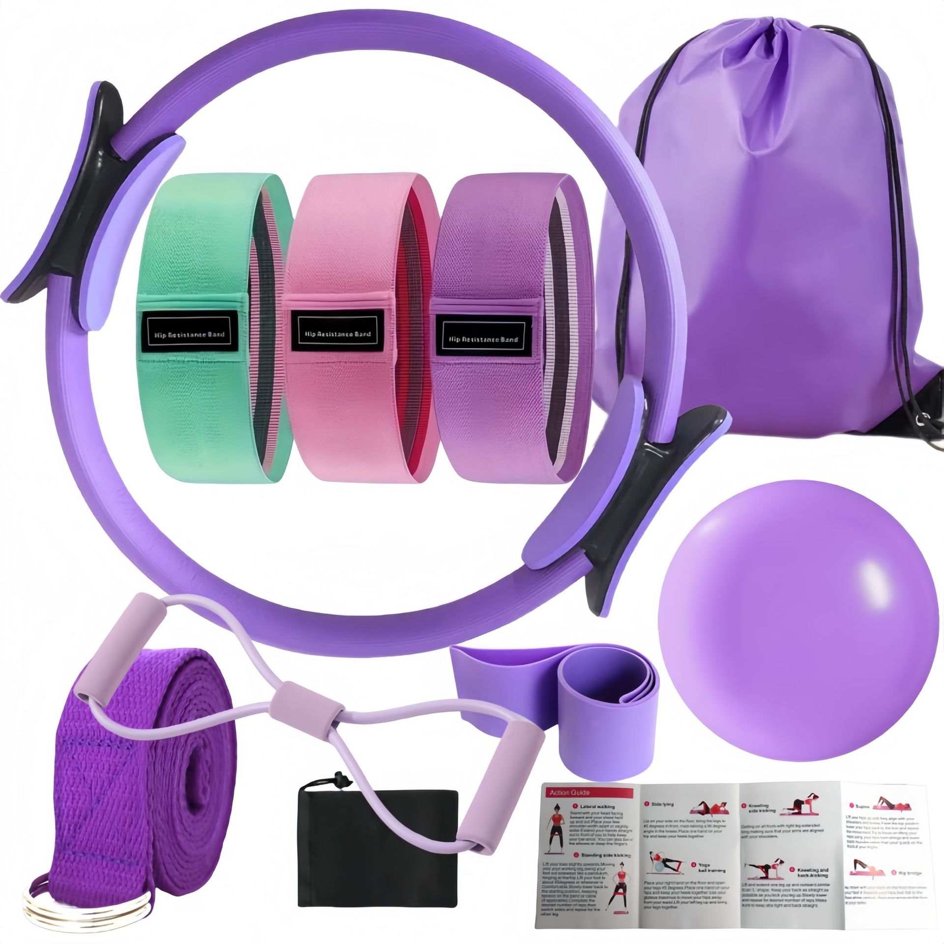 Cross-Border New Product Yoga Pilates Combination 10-Piece Set with Pilates Ring and Ball Hip Lift Belt 8-Shaped Resistance