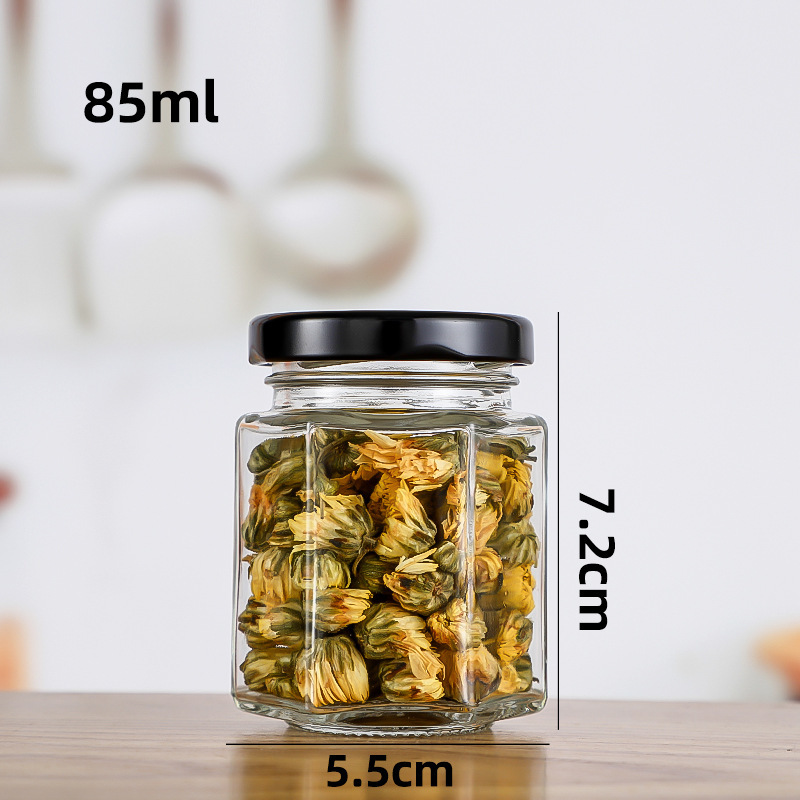 Picture of Manufacturer Hexagonal Honey Glass Bottle Foam Box with Lid Storage Bottle Sealed Transparent Jam Can Bottle Honey Jar Storage