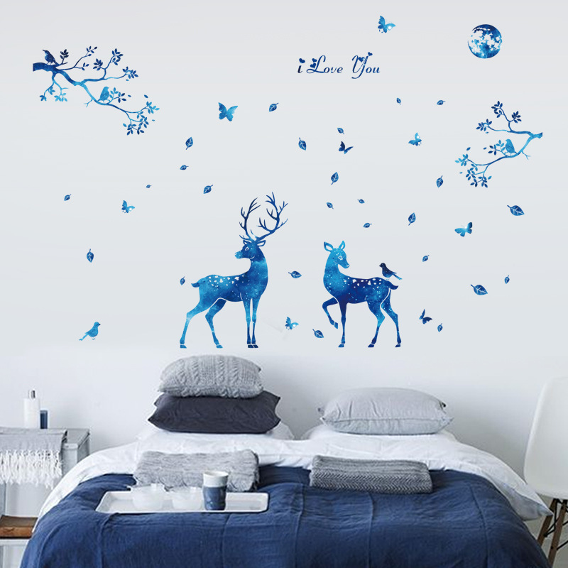Sk9181 Blue Starlight Deer Scandinavian Style Modern Living Room Porch Bedroom Tv Background Wall Decoration Wall Sticker