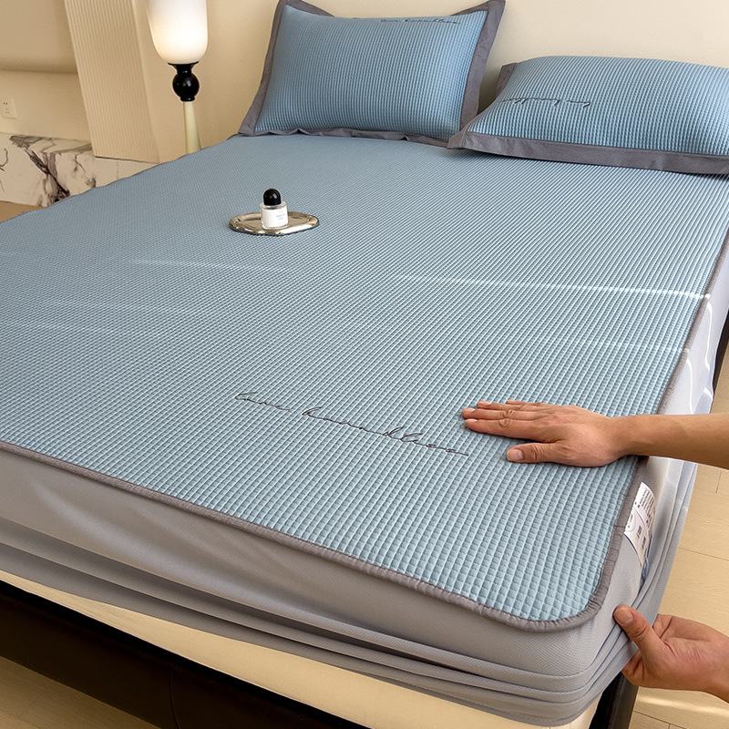 Picture of Category a Maternal and Infant Grade Waffle Ice Bean Mat Three-Piece Set Classy Ice Silk Mat Fitted Sheet Summer Air-Conditioned Soft Mat