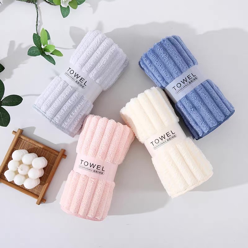 Wholesale candy strip coral fleece towel 30*60 absorbent household face towel soft lint-free