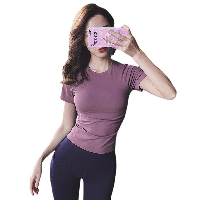 Picture of Letter Sexy Sports Top Women's Short-sleeved Quick-drying Yoga T-shirt Running Half-sleeved Stretch Gym Tight Clothes