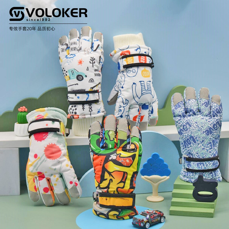 Children's gloves fleece-lined warm winter windproof waterproof skiing winter cycling can touch screen