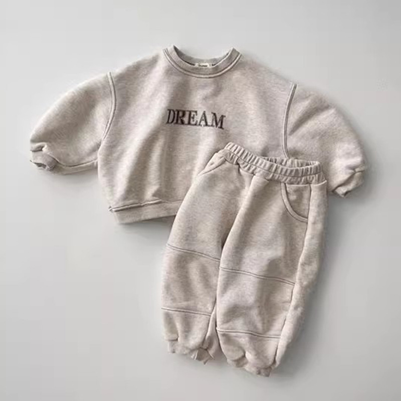 Children's Ins New Winter Fleece-lined Suit Two-piece Set for Boys and Girls with Letter Pattern Casual Long-sleeved Sweat Trousers