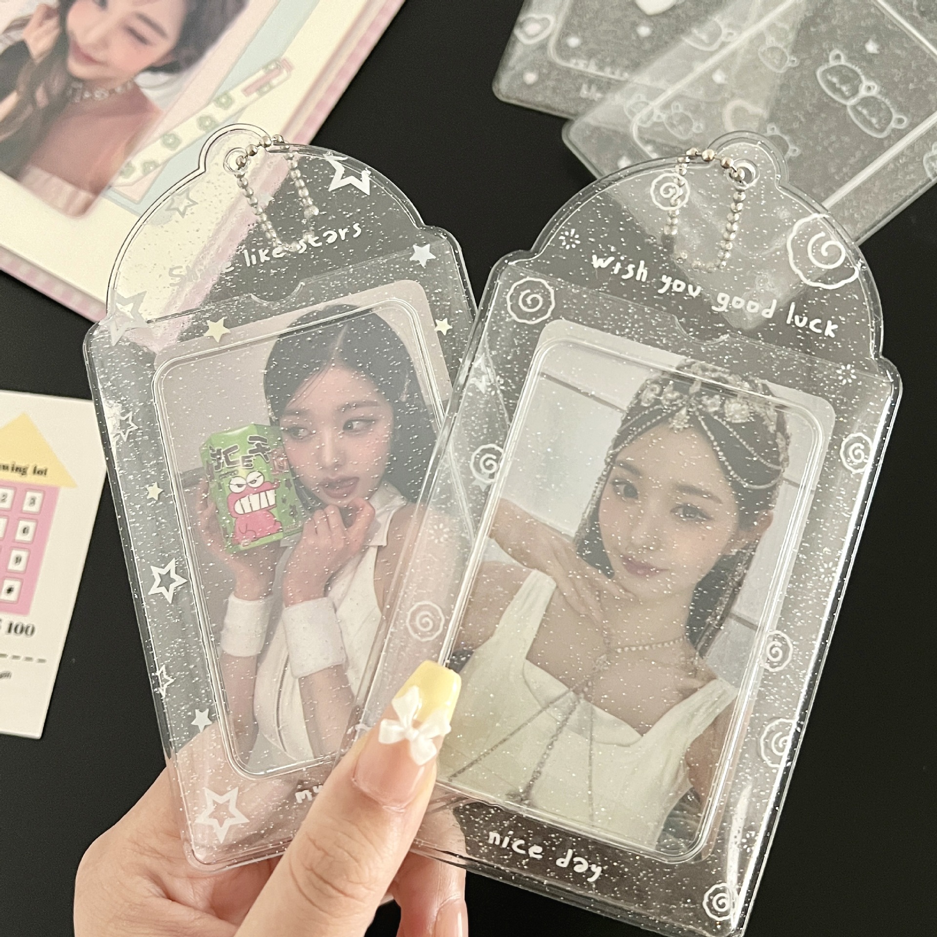 Monvkaka Transparent Glitter Star 3inch Pvc Student Girl Heart Card Holder Small Card Random Card Storage Card Holder