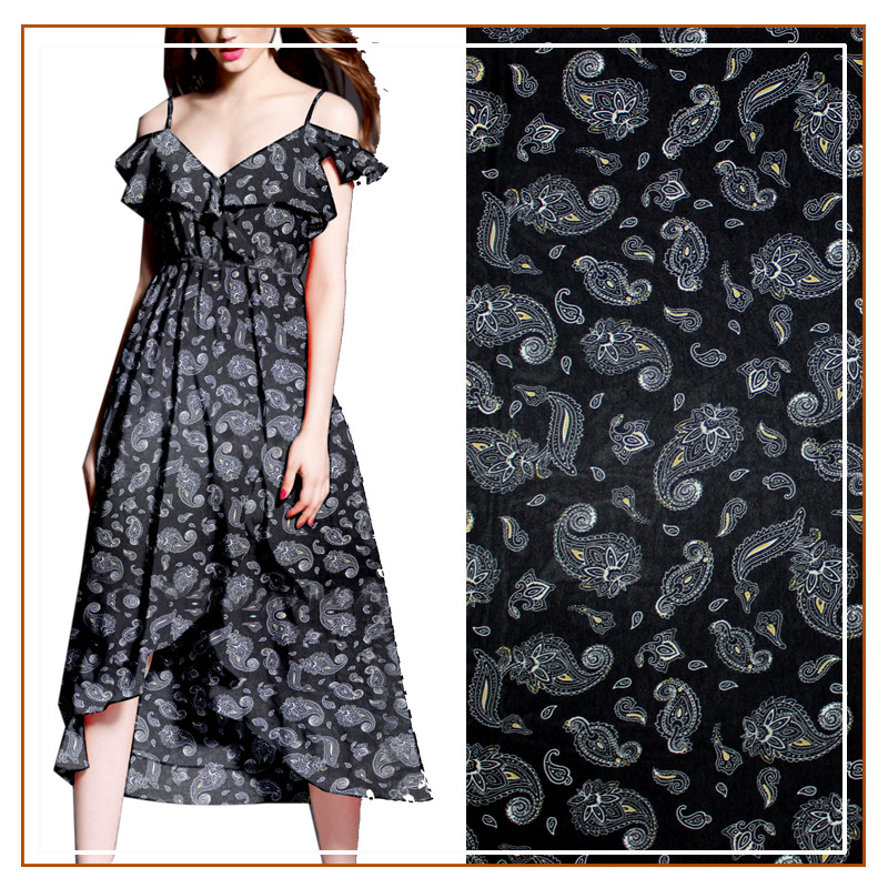 Chiffon Small Floral Print Fabric dress Slip Skirt Shirt Soft Cashew Flower Graphic Summer Printed Cloth