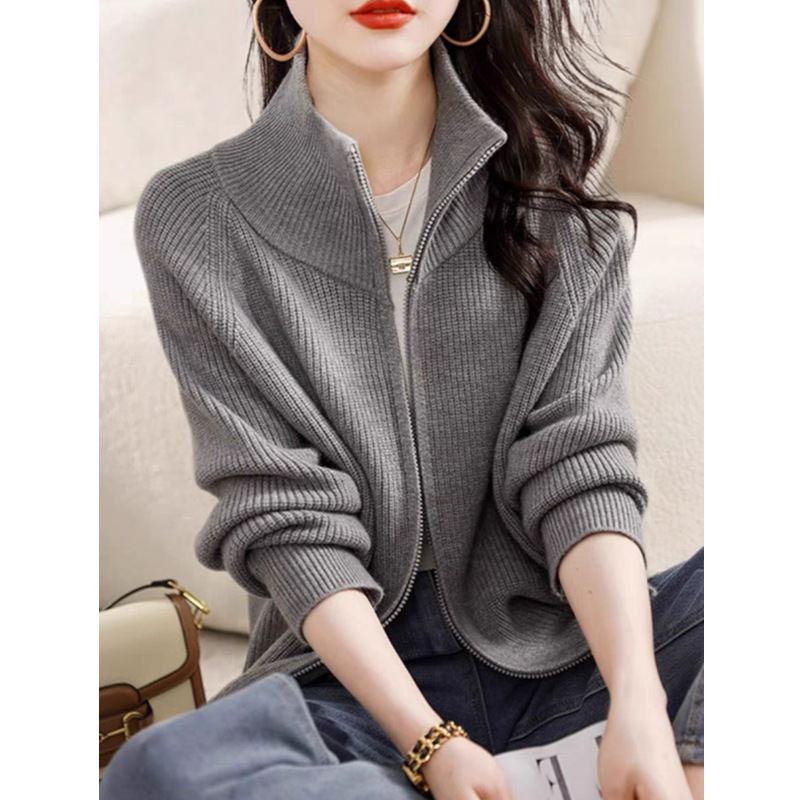 Lazy style knit sweater zip-up jacket sweater women's autumn/winter new Korean style fashionable loose casual slimming top