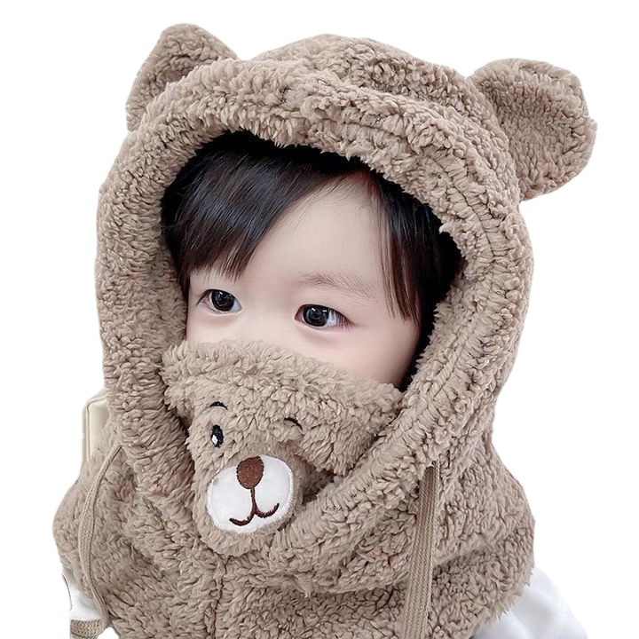 Picture of Children's hat winter warm mask scarf integrated hat parent-child fleece-lined thickened out windproof pullover hat
