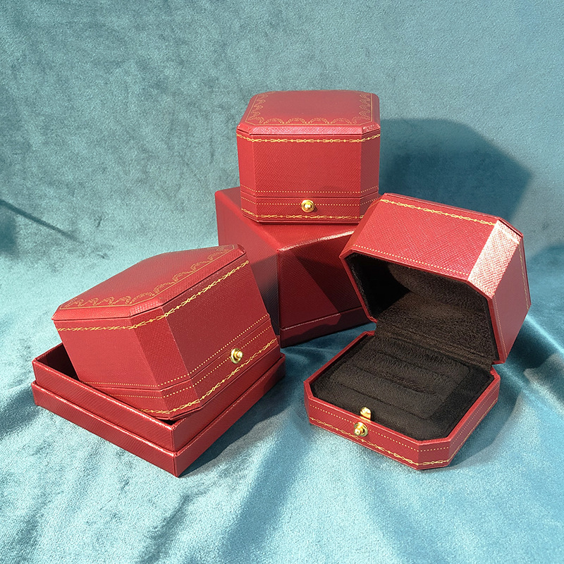 Red European Octagonal Jewelry Box, Proposal Diamond Ring Box, High-End Diamond Ring Box, Pair of Rings Box, Pendant Box, Earring Box