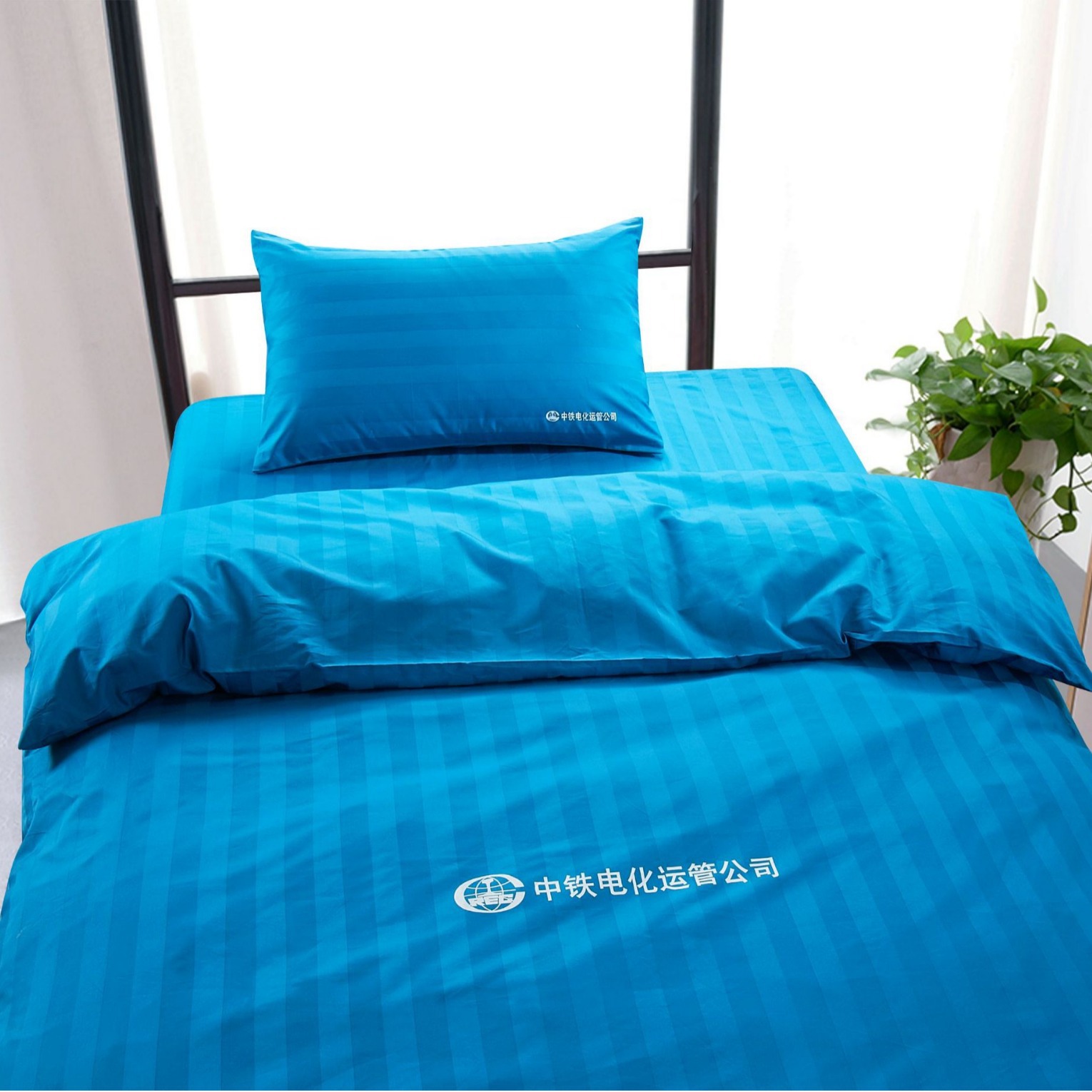 60 pieces 3cm sapphire blue satin stripe fabric cotton satin jacquard satin cloth Iron dormitory three-piece fabric