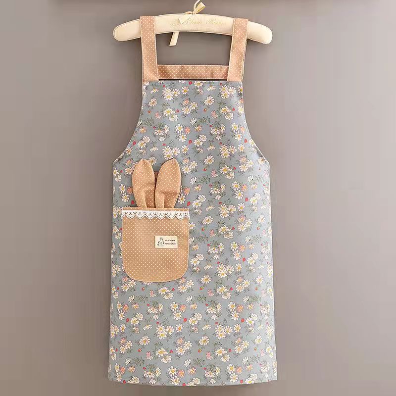 Picture of Long-sleeved Canvas Apron Women's Korean-style Household Kitchen Cooking Overalls Breathable Catering Overalls Anti-fouling Adult Apron