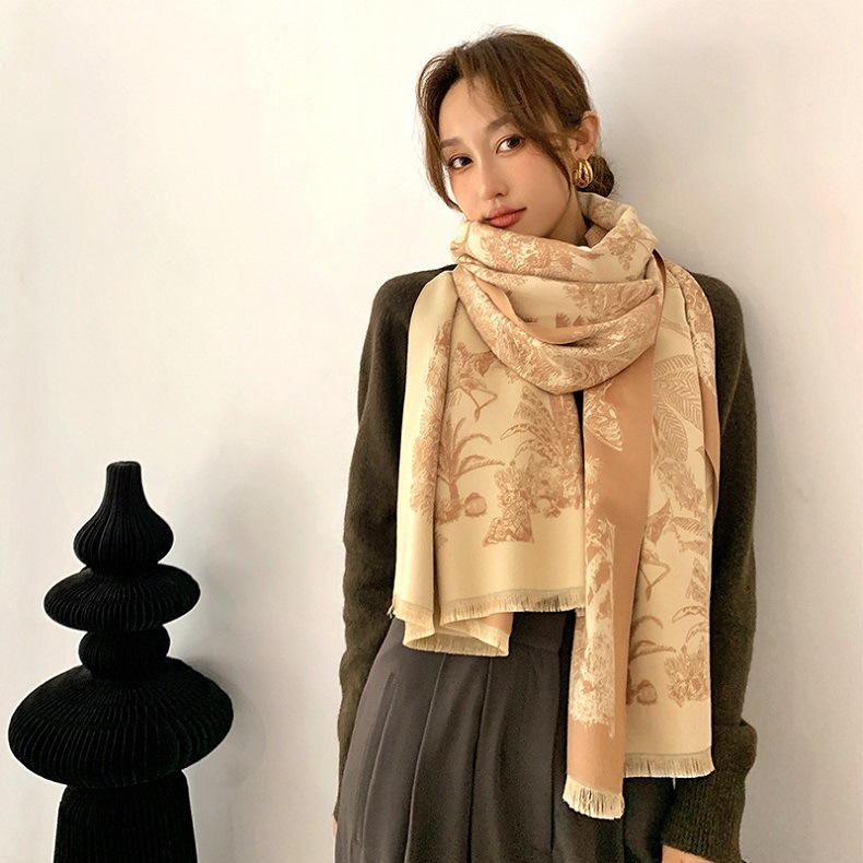 Picture of 2024 New Fashionable Big-Name Versatile Orange High-End Wool Cashmere Shawl Scarf for Women Winter Dual Use