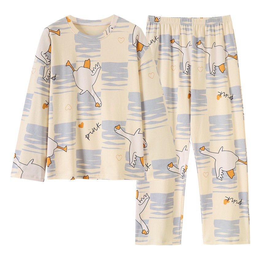 New Spring & Fall Pajamas for Women, Round Neck Pullover, Cute and Sweet Long-Sleeved Pants, Girls' Home Clothes Set That Can Be Worn Outside