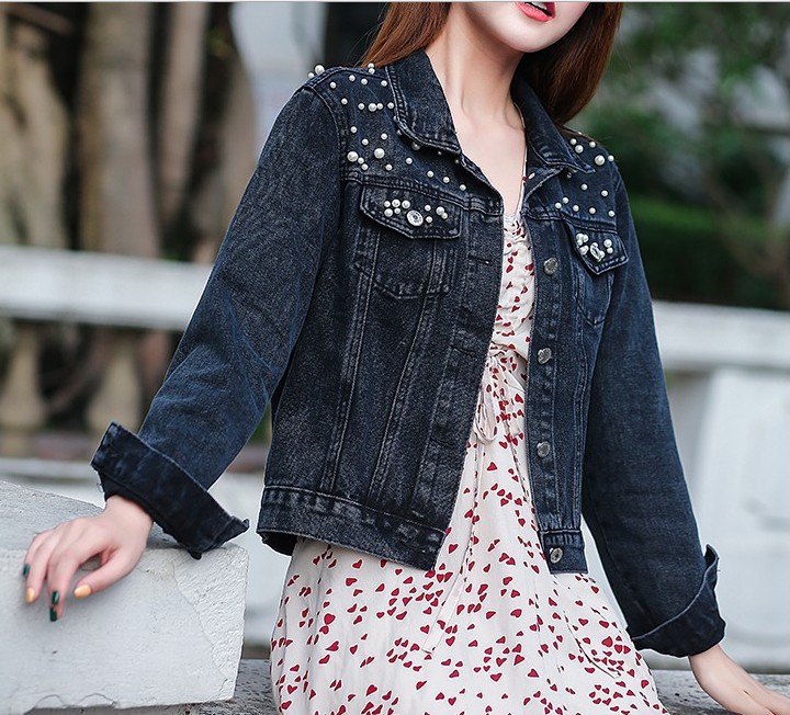 Picture of Garjun Denim Coat Women's European Station plus size Women's Beaded Diamond Coat Female Student Cross-border Loose Jacket
