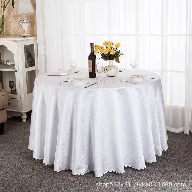 Picture of Large Round Table Restaurant Tablecloth Hotel Restaurant Banquet Family Usable Round Wedding European Tablecloth Table Cover Cross-Border