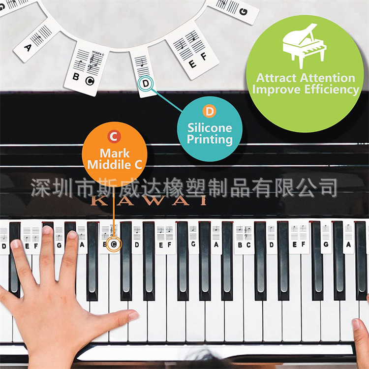 Silicone Piano Note Sticker 88 Key 61 Key Beginner's Guide Reusable Disassembly Full Size Universal