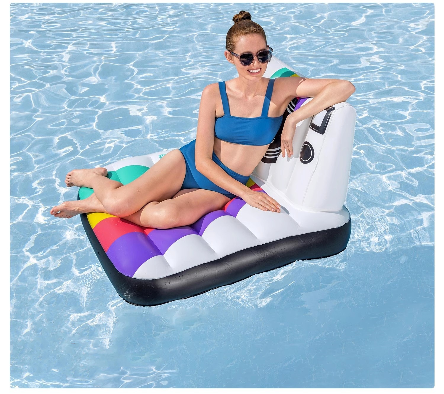 Picture of Water Inflatable Floating Row Floating Bed Queen Adult Pool Leisure Chair Floating Cushion with Backrest and Cup Holder