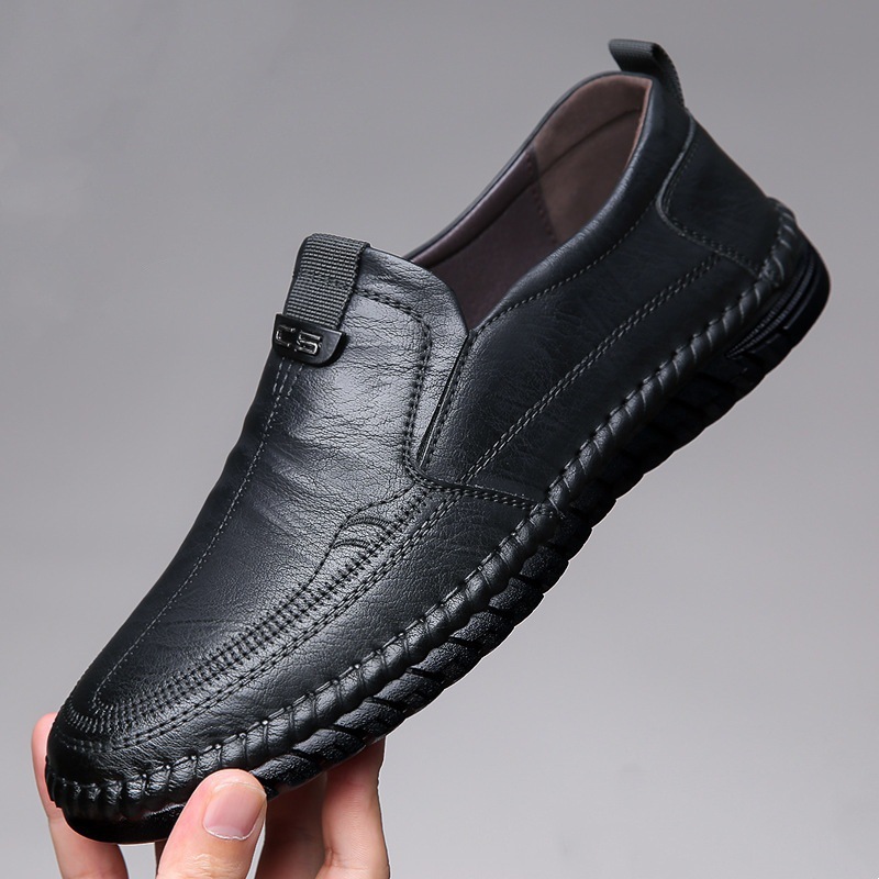 Men's Leather Shoes New Round-toe Soft-soled Casual Shoes Fashionable Slip-on Driving Shoes for Middle-aged Men's Leather Shoes