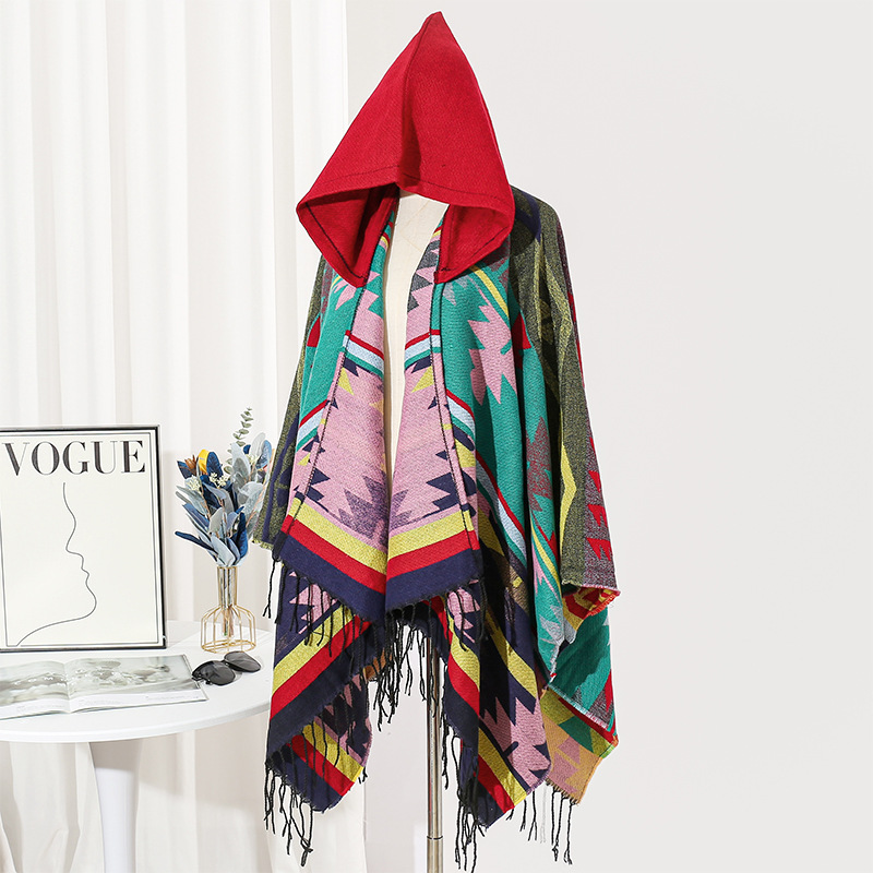 Picture of Ethnic Style Hooded Shawl Women's Yunnan Western Sichuan Travel Wear Costume Xinjiang Desert Photograph Outer Cape Cape